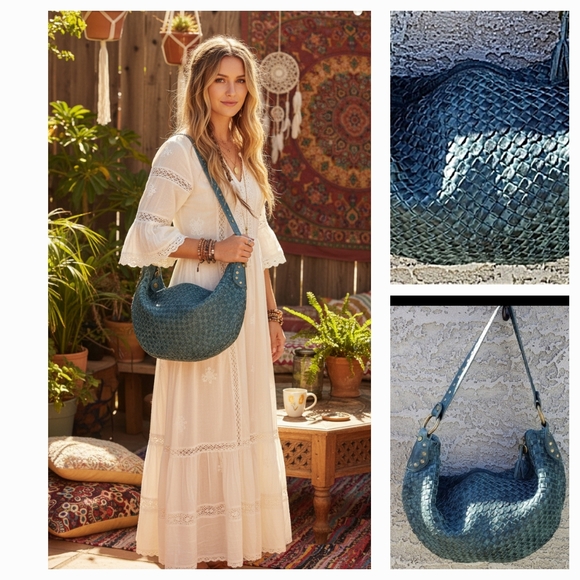 Fossil Handbags - RARE FOSSIL Woven Leather Hobo Bag